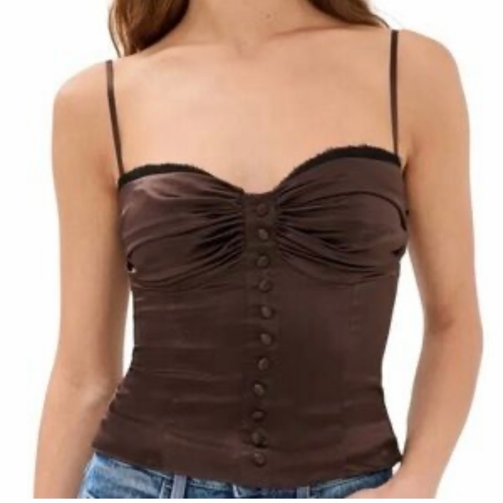 Thirty Thirty L.A. Satin‎ Camisole Top in Chocolate Brown. NWT. Size Medium